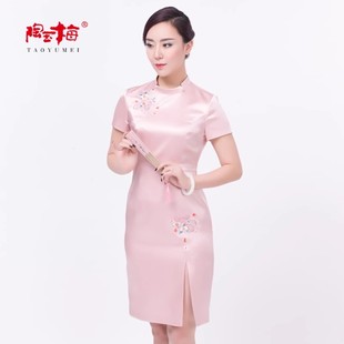 陶玉梅改良旗袍连衣裙刺绣复古婚宴礼服中长款新式旗袍K11Q107