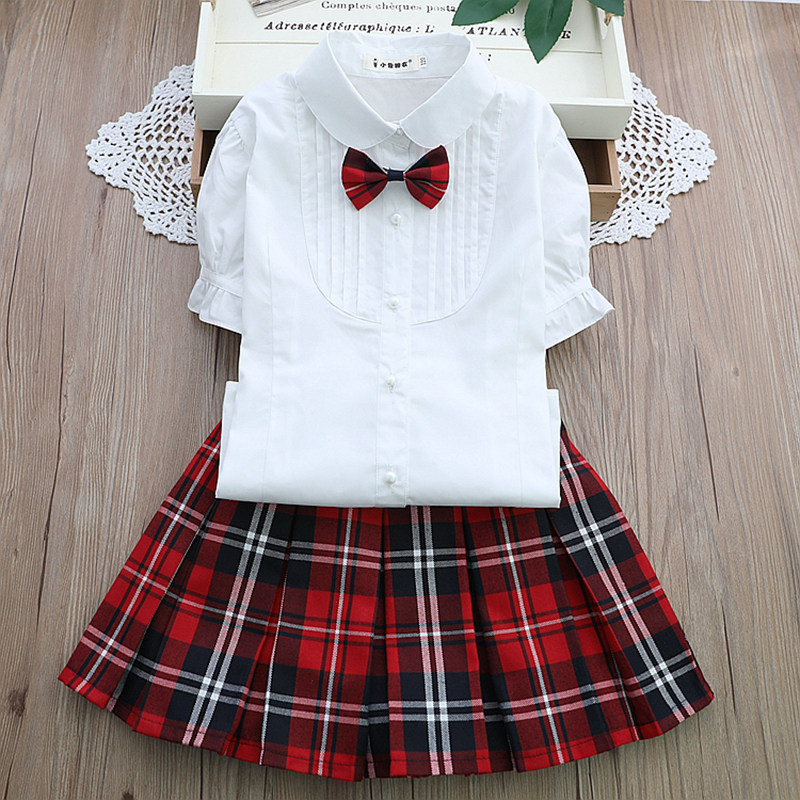 女童白衬衫短袖小女孩套装小学生洋气白色衬衣校服儿童中大童半袖