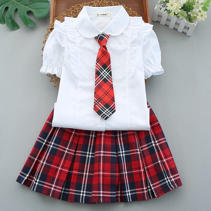 女童白衬衫女孩寸衫短袖夏季儿童衬衣女小学生白色纯棉中大童半袖