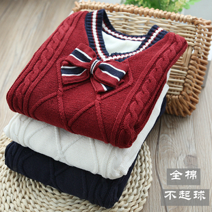 女童男童针织女大童纯棉儿童毛衣背心学院风校服加绒马甲保暖班服