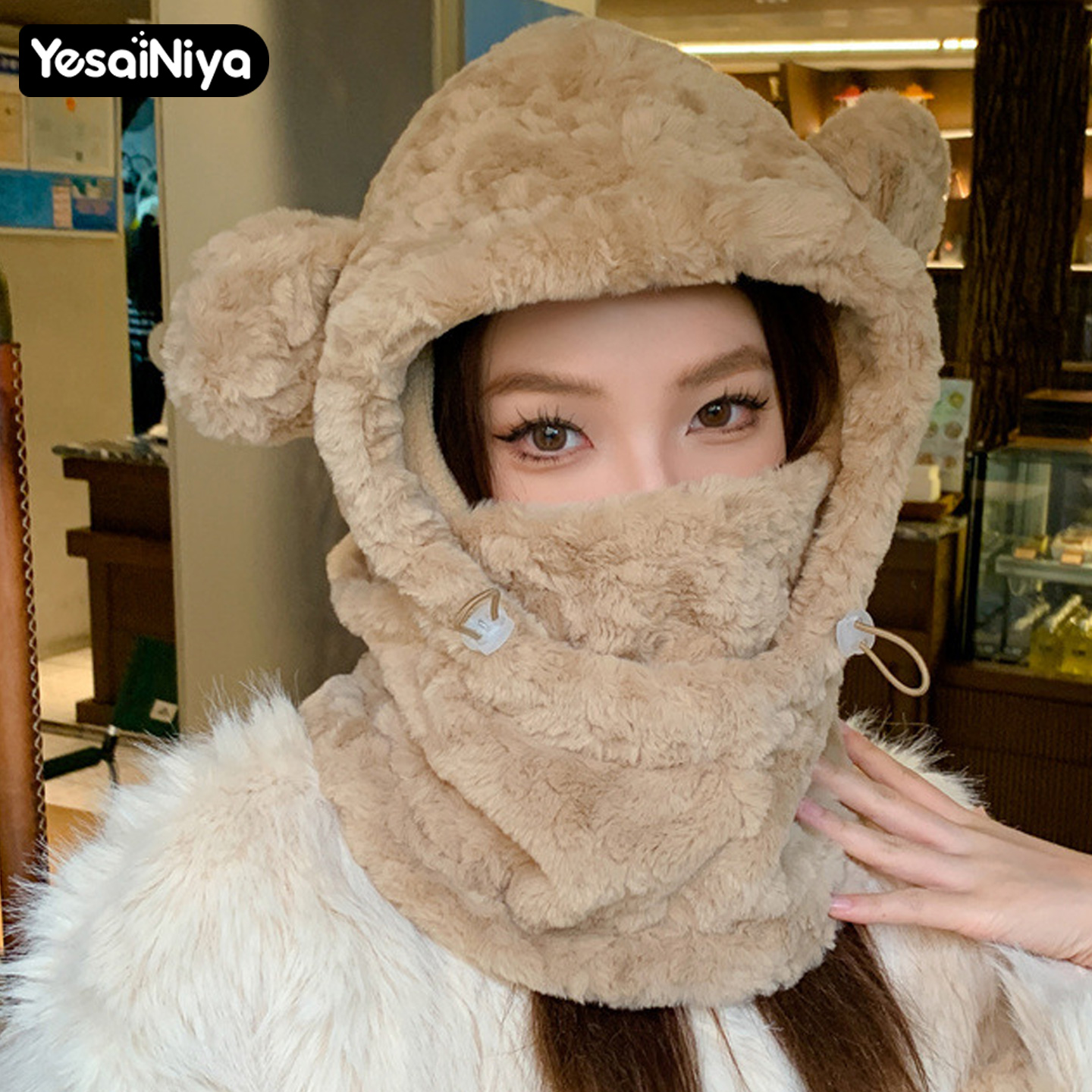 『骑车不冷』帽子围巾一体加绒