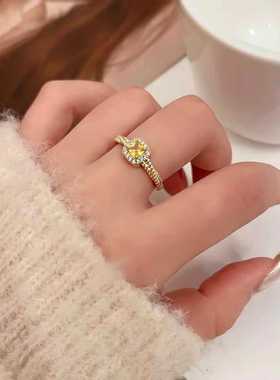 小红书爆款小方糖黄钻戒指女2025年新款小众设计轻奢高级感食指戒
