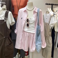 十三行女装2025春装新款韩版宽松防晒衬衫+短裤休闲亚麻两件套女