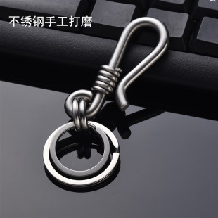 工打磨简约锁扣白钢腰挂不锈钢钥匙扣防丢挂钩手汽车钥挂摆摊夜市