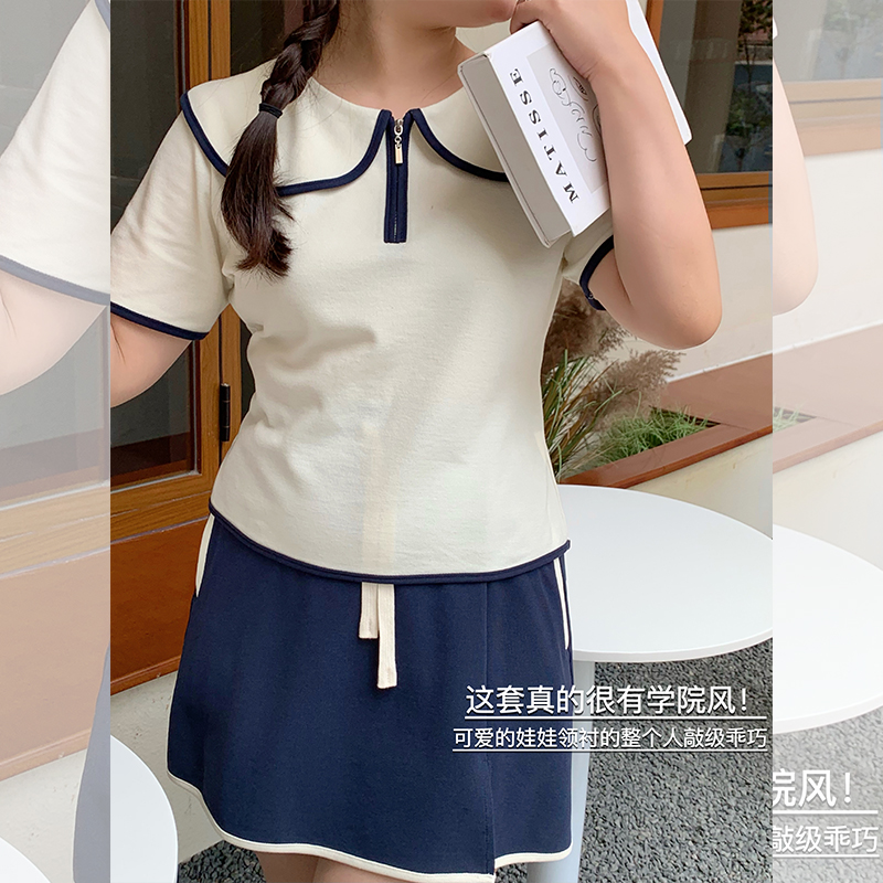 巫婆大码女装【新西兰留学生】微胖减龄polo套装女气质胖MM两件套