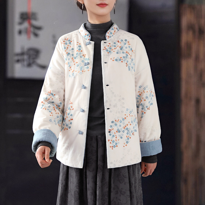 2025新款棉花棉袄加厚棉衣外套女宽松型秋冬宽松复古新中式立领