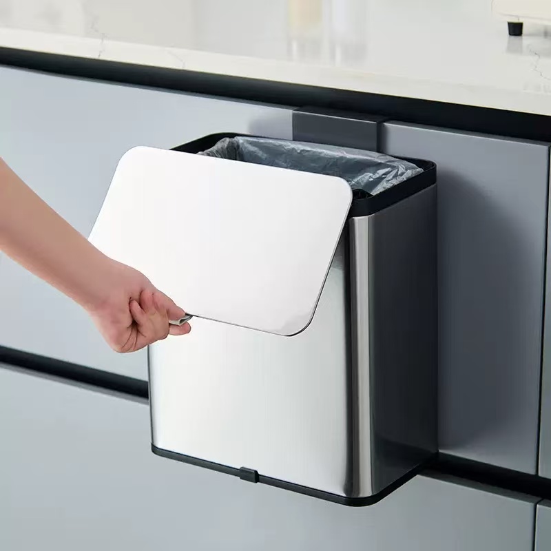 德国进口厨房垃圾桶高端挂式家用不锈钢内外双桶带盖壁挂免弯腰