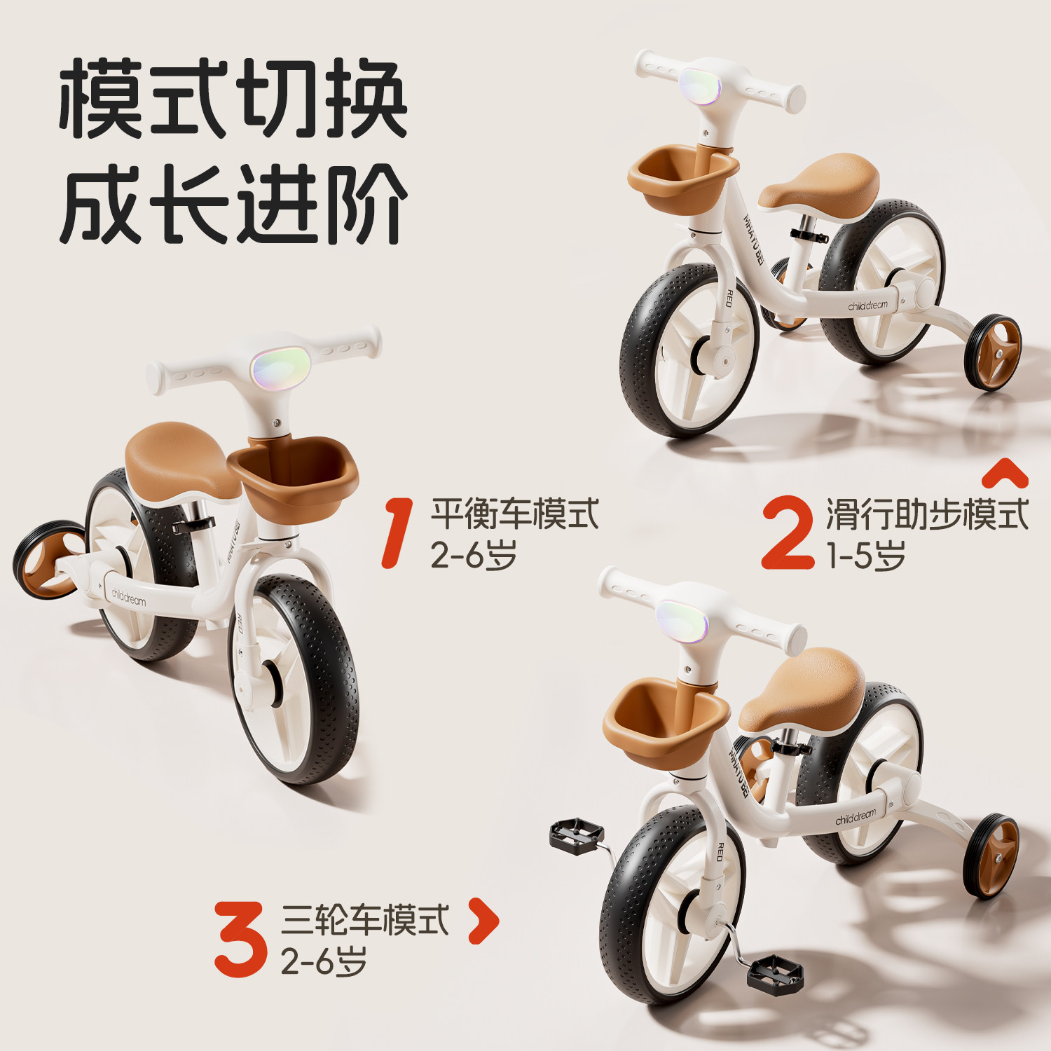 德国多功能防侧翻平衡车防音乐灯光脚踏车儿童宝宝自行车三轮车