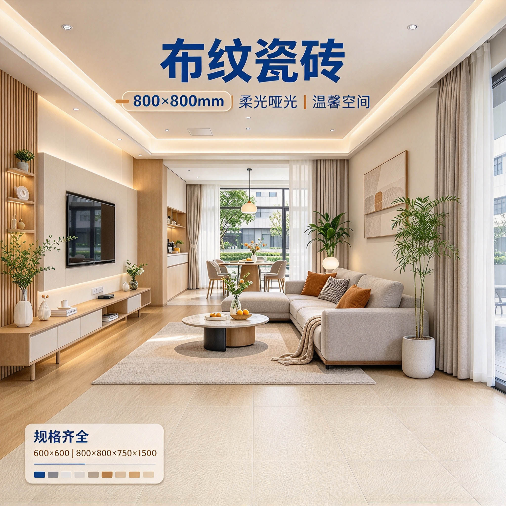 800x800精雕布纹系列瓷砖防滑耐磨客厅卧室地面低奢质感布纹瓷砖