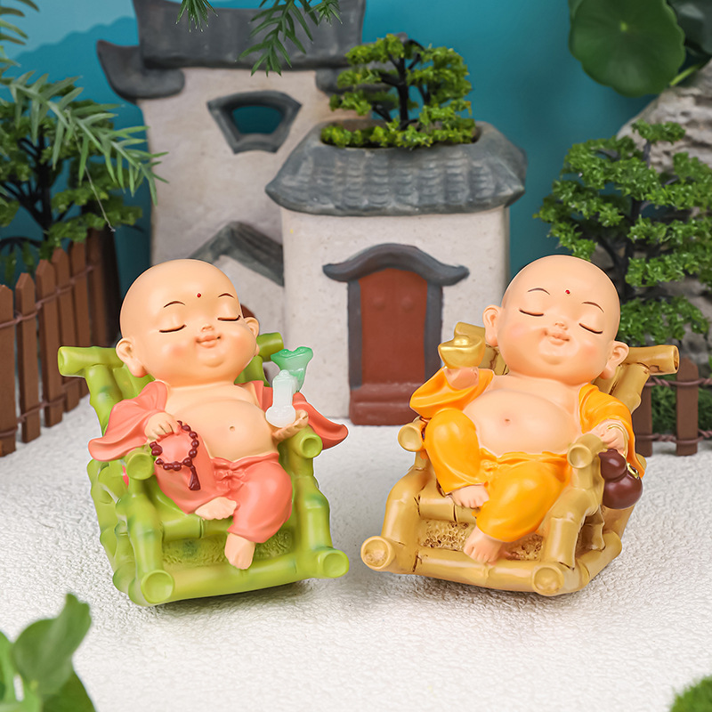 小弥勒躺椅树脂摆件可爱弥勒佛家居桌面装饰品摆件寺庙伴手礼礼品