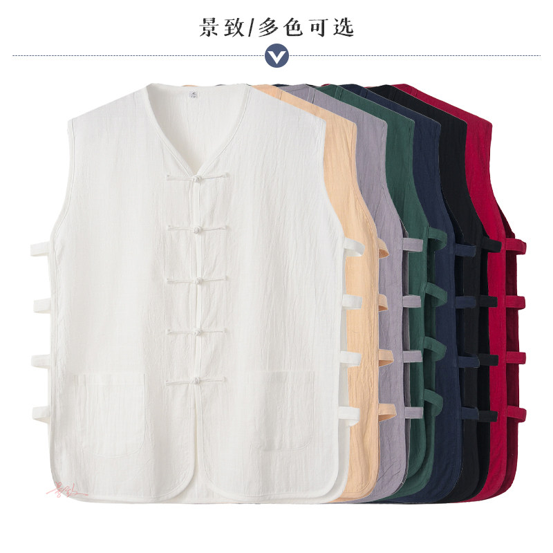 COTTON AND LINEN VESTS MENS OUTERWEAR PLUS-SIZE LOOSE MIDDLE-AGED AND ELDERLY BREATHABLE SLEEVELESS SHOULDER-FREE VEST VEST OLD MAN SHIRT