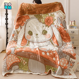 卡通十层纱布毯夹棉春秋毛巾被加厚单双人泡芙被子纯棉儿童小盖毯