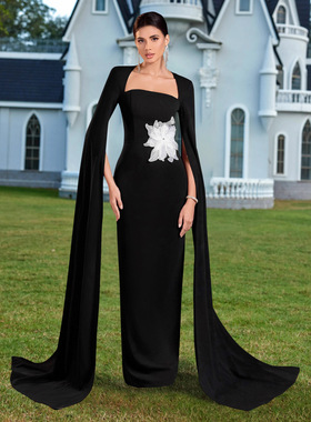 legant temperament, flower decoration bandage evening dress