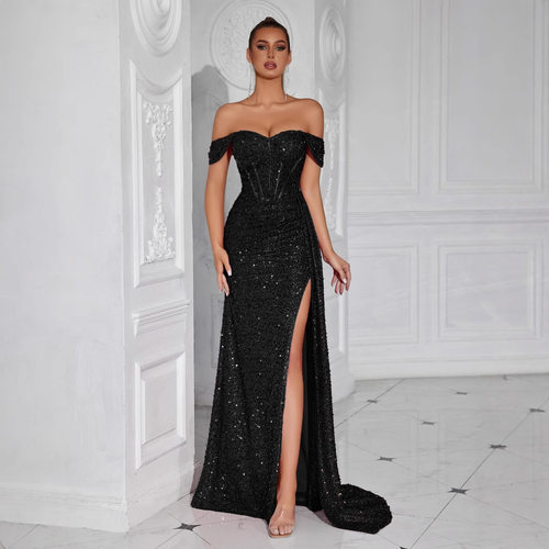 pe and America, party slit long slim fit model evening gown