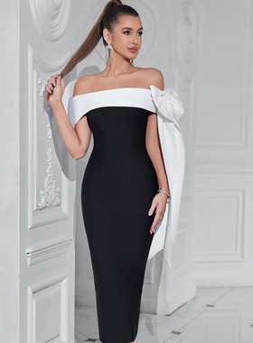 dress with patchwork socialite style slimming evening gown