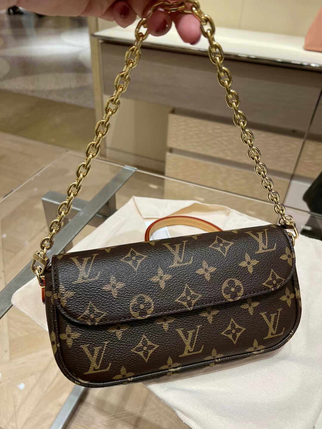 LV/女包新款ivy老花麻将包woc链条包迷你单肩腋下包斜挎包法棍包