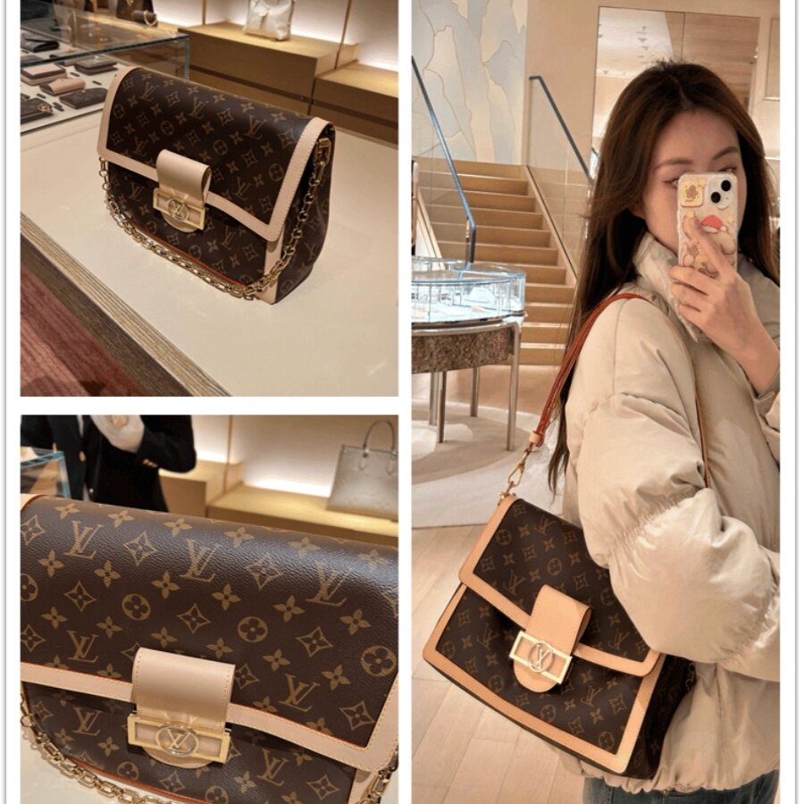 LV/女包新款 Dauphine Soft GM老花达芙妮翻盖手提单肩包斜挎包
