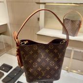 法国LV bb白三彩水桶包老花单肩手提包斜挎腋下包 女包新款 all