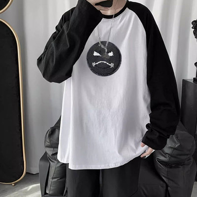 300斤加大码百搭韩版插肩袖长袖纯棉休闲宽松潮流简约长袖T恤上衣