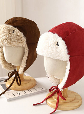 高品毛安可拉红色保暖雷锋帽女2025年冬季显脸小东北防寒护耳帽子