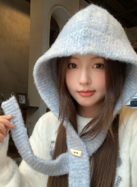 高品帽子围巾一体女秋冬季保暖防寒韩系巴拉克拉法帽护耳毛线帽子