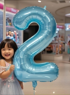 大号蓝色数字儿童周岁生日快乐派对气球装饰场景布置拍照道具汽球