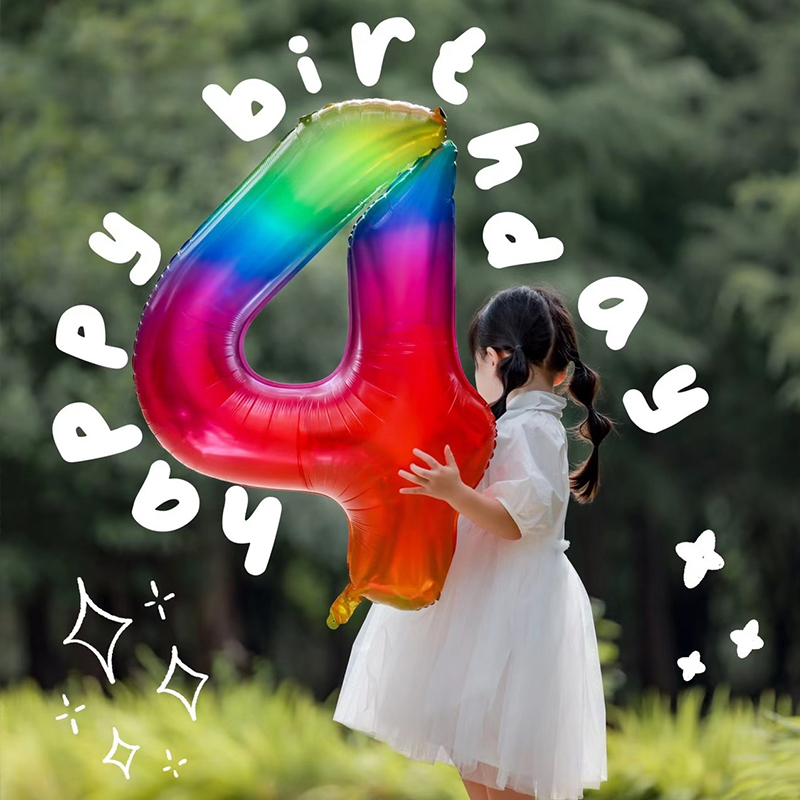 ins超大彩虹数字气球渐变