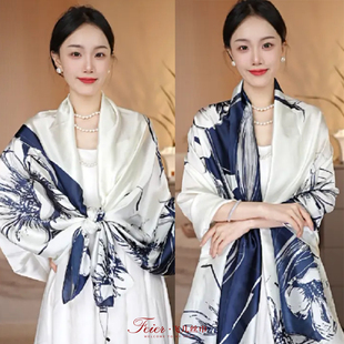 锦上添花80*180长巾披肩丝绸丽锦缎丝巾气质时尚百搭防晒披肩围巾