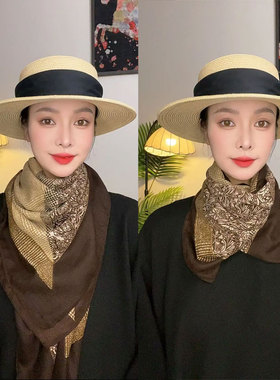 秋冬女士105CM大方巾围巾丝巾披肩民族风复古风情老钱风气质搭配