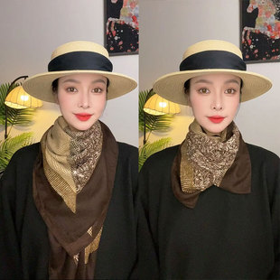 秋冬女士105CM大方巾围巾丝巾披肩民族风复古风情老钱风气质搭配