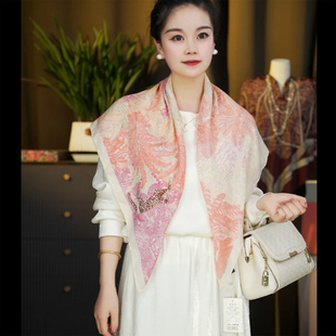 春季新款植绒丝绵90热带雨林方巾气质复古领巾披肩时尚围巾大方巾