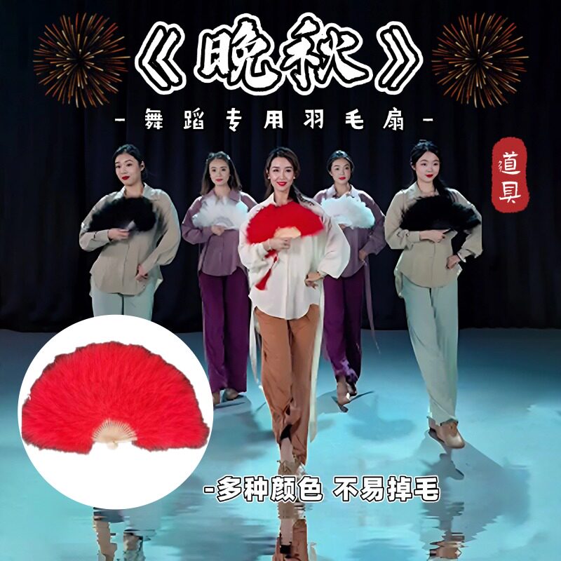 晚秋同款扇子跳舞专用羽毛扇舞蹈道具易开合古典舞新中式表演演出
