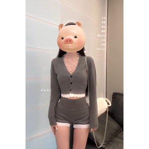入秋韩系chic穿搭一整套早秋季新款女装毛衣开衫针织短裤两件套装