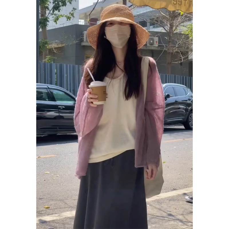 紫色冰丝防晒针织开衫外套女夏季薄款外搭宽松显瘦多巴胺穿搭上衣
