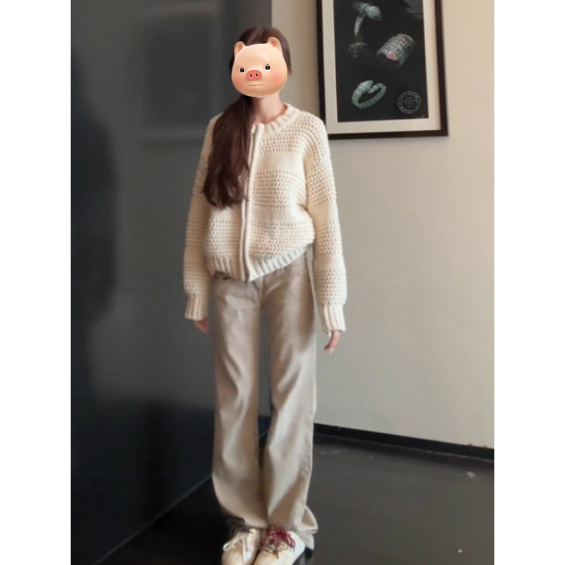 白色拉链毛衣外套女2025新款秋冬
