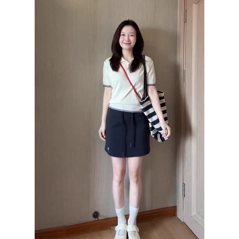 白色翻领正肩冰丝针织短袖T恤女夏季2025新款爆款修身polo衫上衣