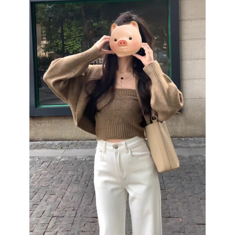 一整套小香风毛衣开衫背心两件套