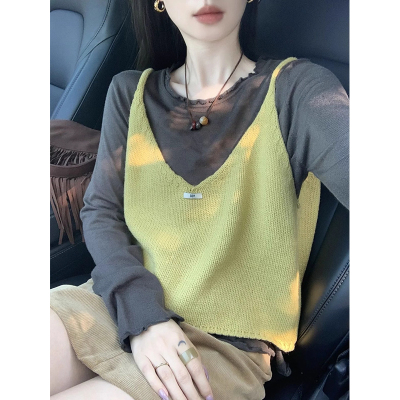 早秋针织马甲背心叠穿上衣两件套
