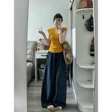 橘色方领挂脖飘带针织吊带小背心女夏季外穿独特别致修身无袖上衣