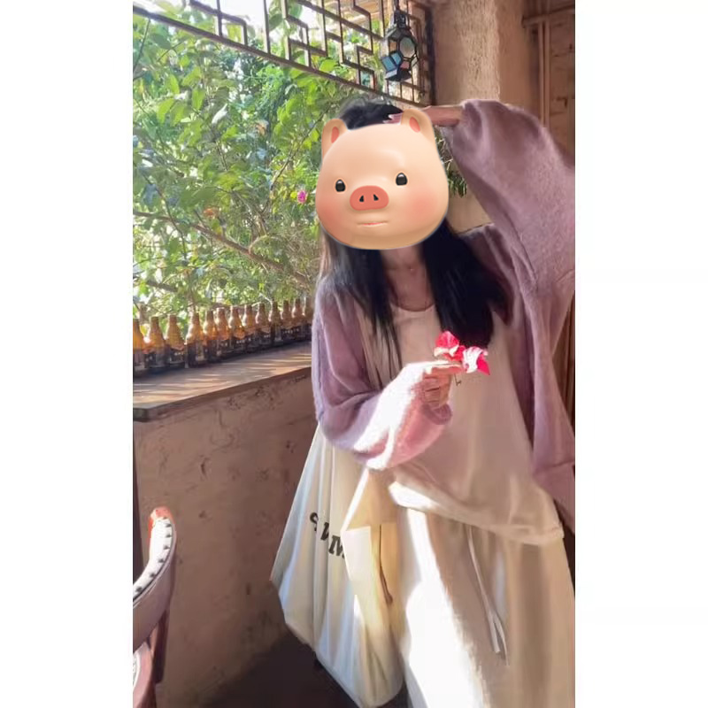 紫色冰丝防晒针织开衫女夏季薄款外搭宽松空调衫早春独特漂亮上衣