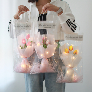 创意礼品小花束仿真郁金香干花永生花手提袋生日礼物教师节伴手礼