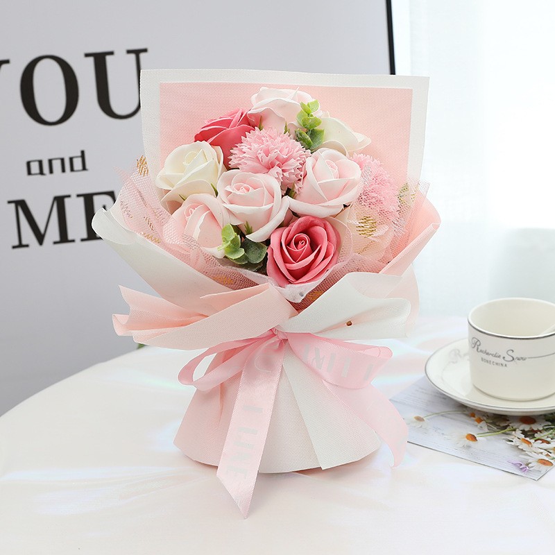仿真玫瑰康乃馨教师节礼品小花束创意香皂花礼盒送女朋友生日礼物