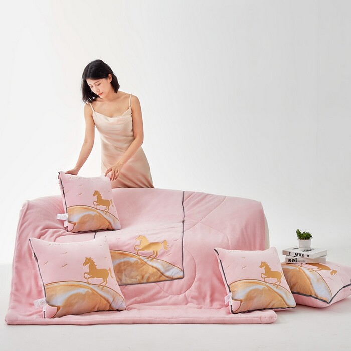 抱枕被子两用车载二合一牛奶绒加绒加厚冬季办公室午休毯子空调被