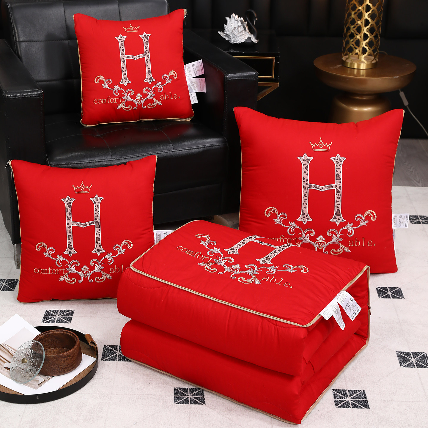 欧式高级感全棉两用二合一抱枕被子汽车载靠垫办公室午睡空调夏被