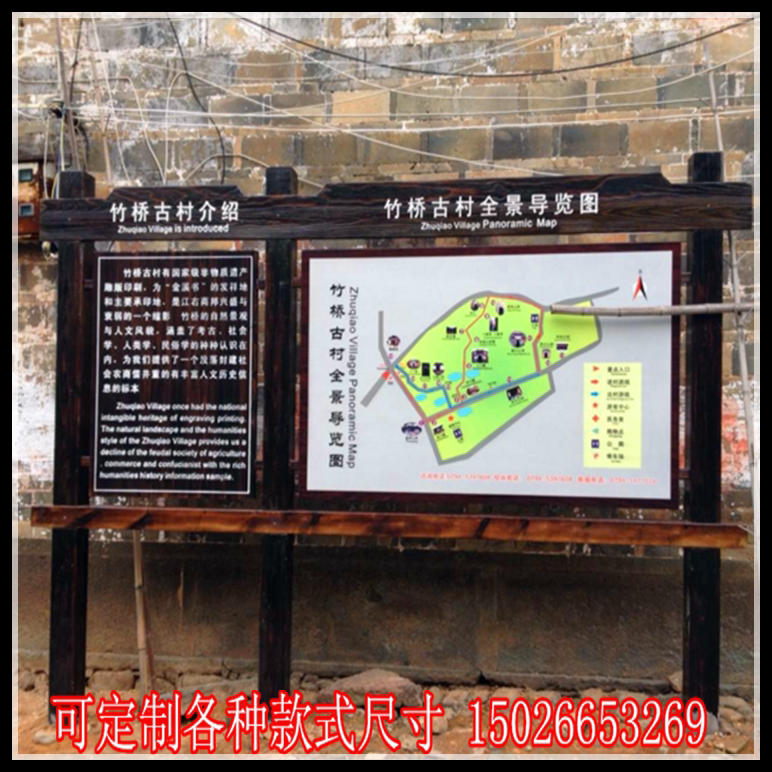 防腐木质景区导览图宣传栏湿地公园简介导游全景图游客须知宣传牌