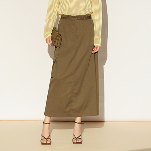 XG/雪歌26春咖色半身裙女中长款直筒裙简约高腰裙子XL103014A409