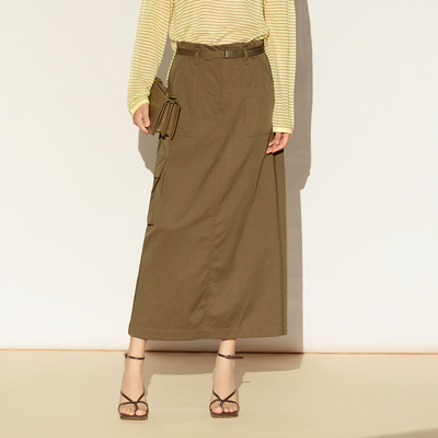 XG/雪歌26春咖色半身裙女中长款直筒裙简约高腰裙子XL103014A409