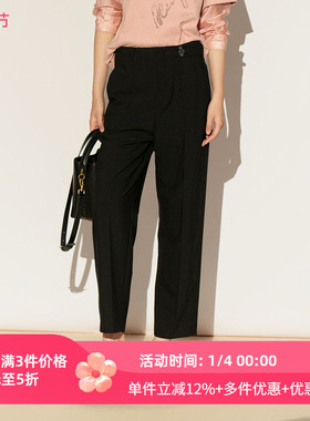 XG/雪歌26春新款黑色九分直筒裤女显瘦高腰休闲西裤XL102001A390