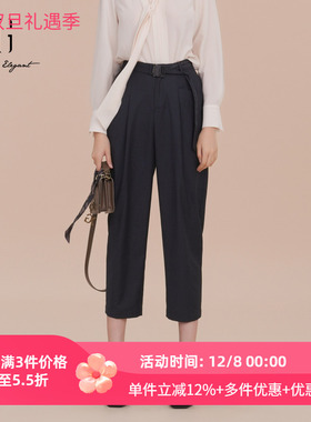 XG雪歌压褶设计休闲裤女2025春新款简约通勤长裤子XK102008A328