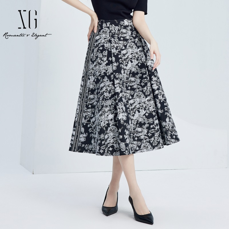 xg雪歌中长裙通勤淑女半身裙